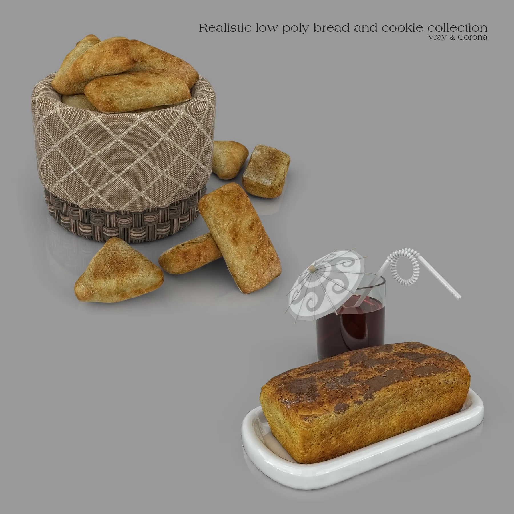 Realistic Low Poly Bread And Cookie Collection