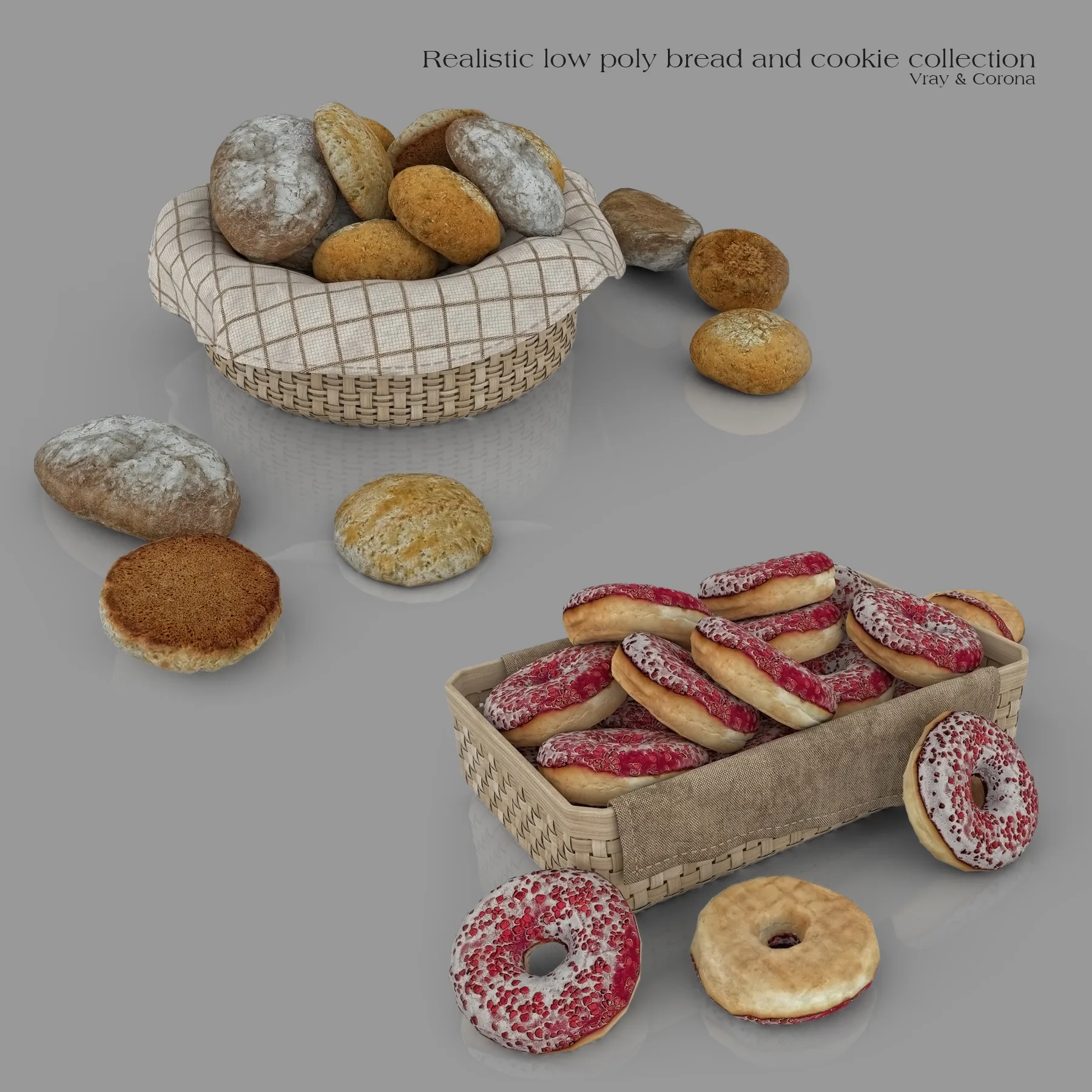 Realistic Low Poly Bread And Cookie Collection