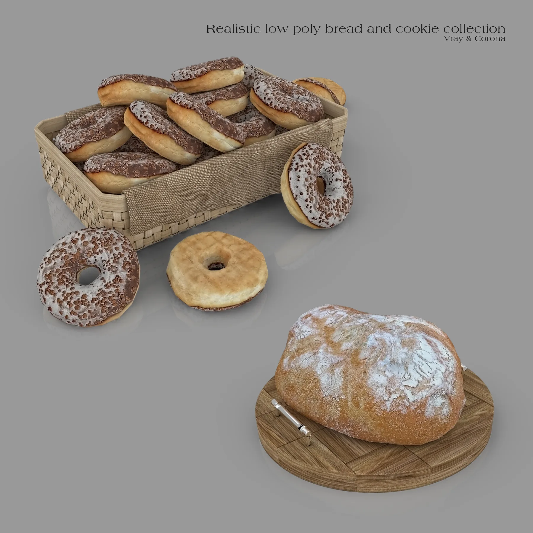 Realistic Low Poly Bread And Cookie Collection