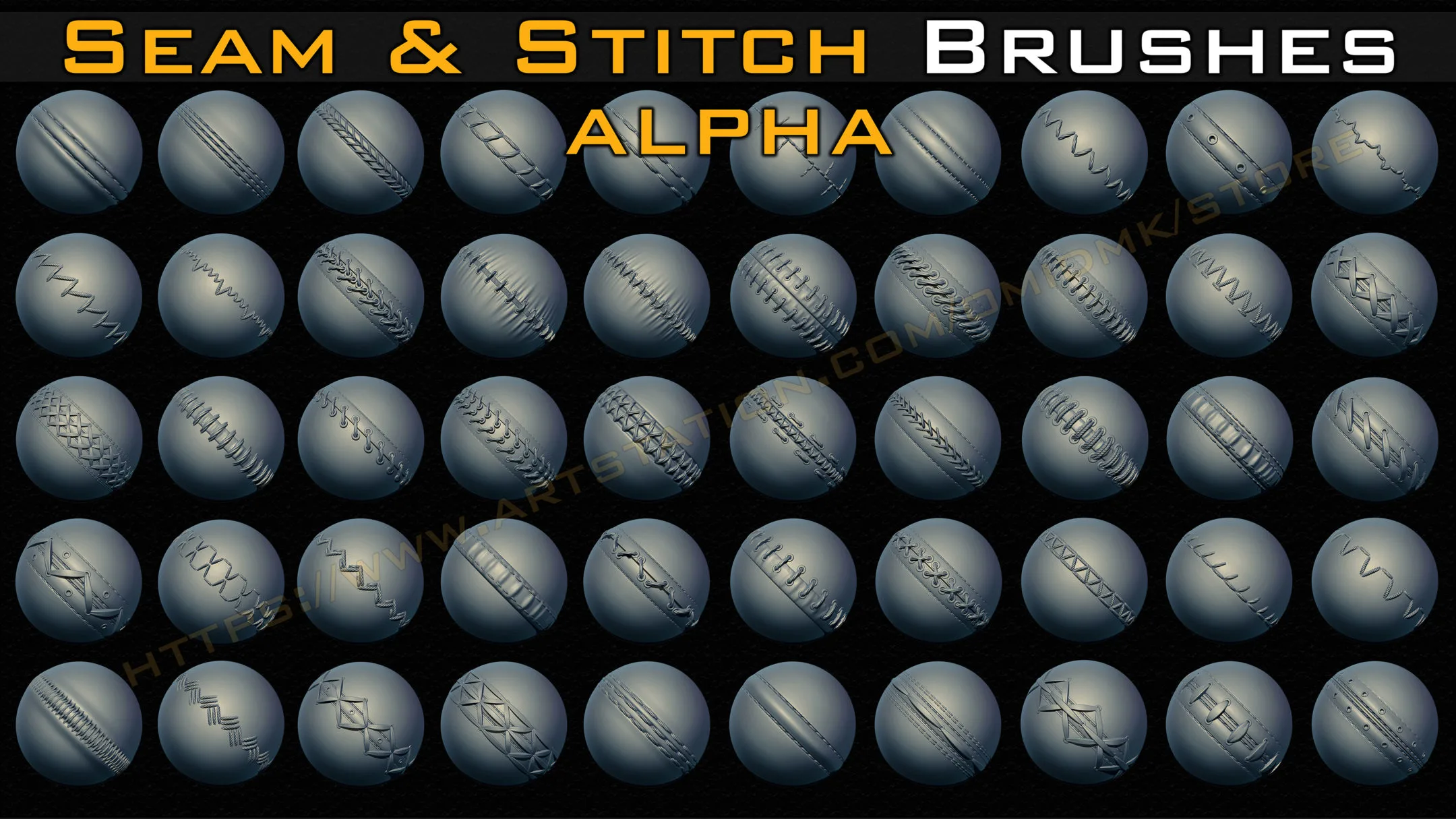 50 Seam & Stitch Brushes & Alpha (Tileable 4k-16bit) Vol.02