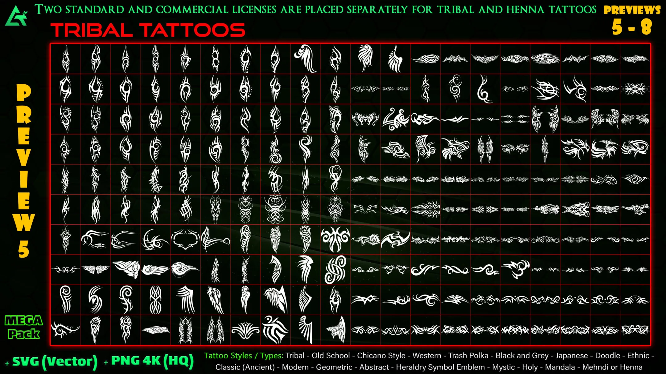 4000 Hand Painted Alpha Tattoos and Clothing Print Designs (MEGA Pack) - Vol 9