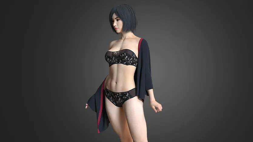 Lace Underwear and Kimono | clo3d | marvelous designer