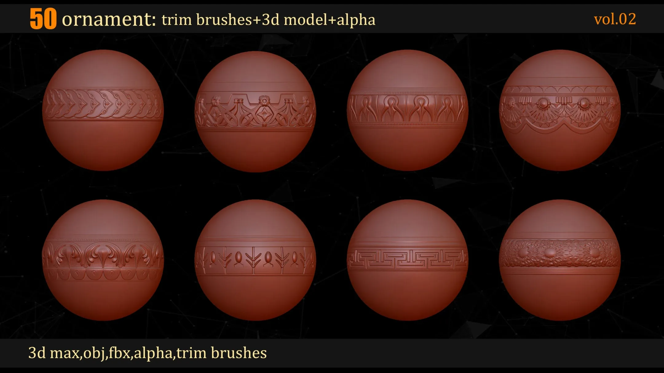 50 Ornament Trim Brushes + 3D Models + Alpha(4K)_VOL 02