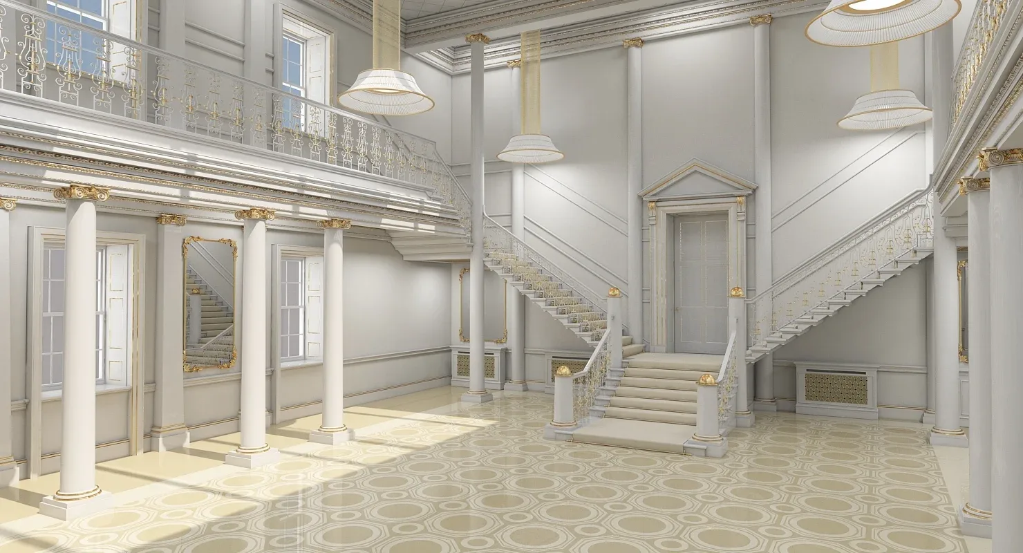 3D model Grand Hall Lobby Staircase 2