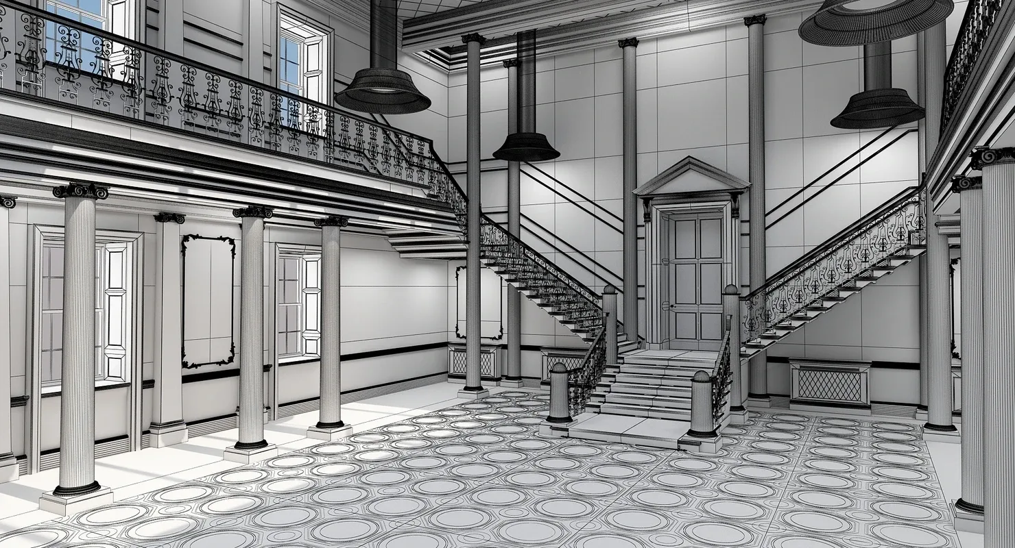 3D model Grand Hall Lobby Staircase 2