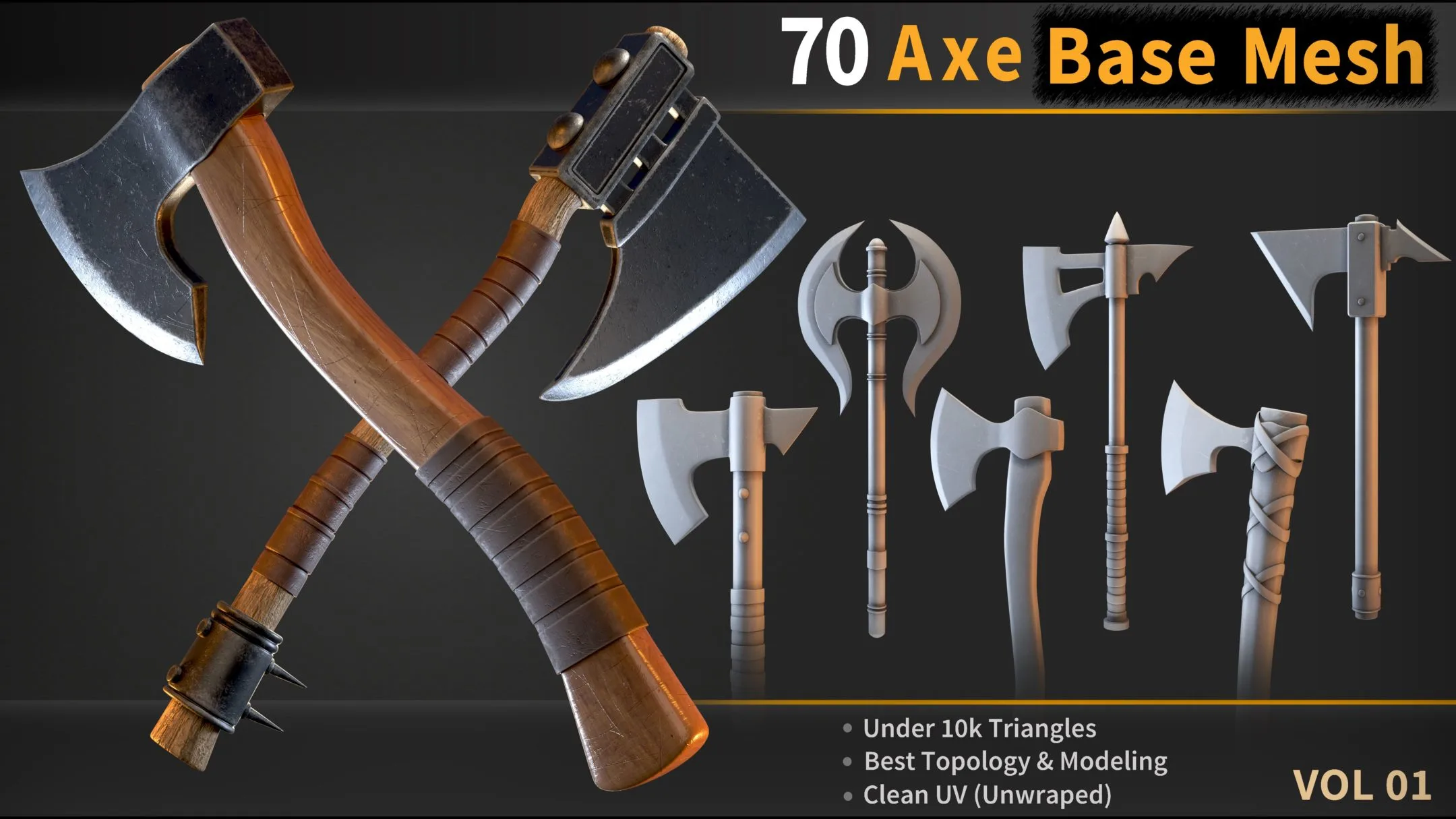 70 Axe Base Mesh - VOL 01 ( Ready for Game )