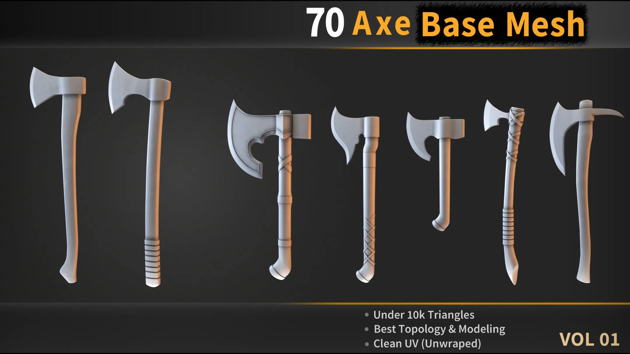 70 Axe Base Mesh - VOL 01 ( Ready for Game )