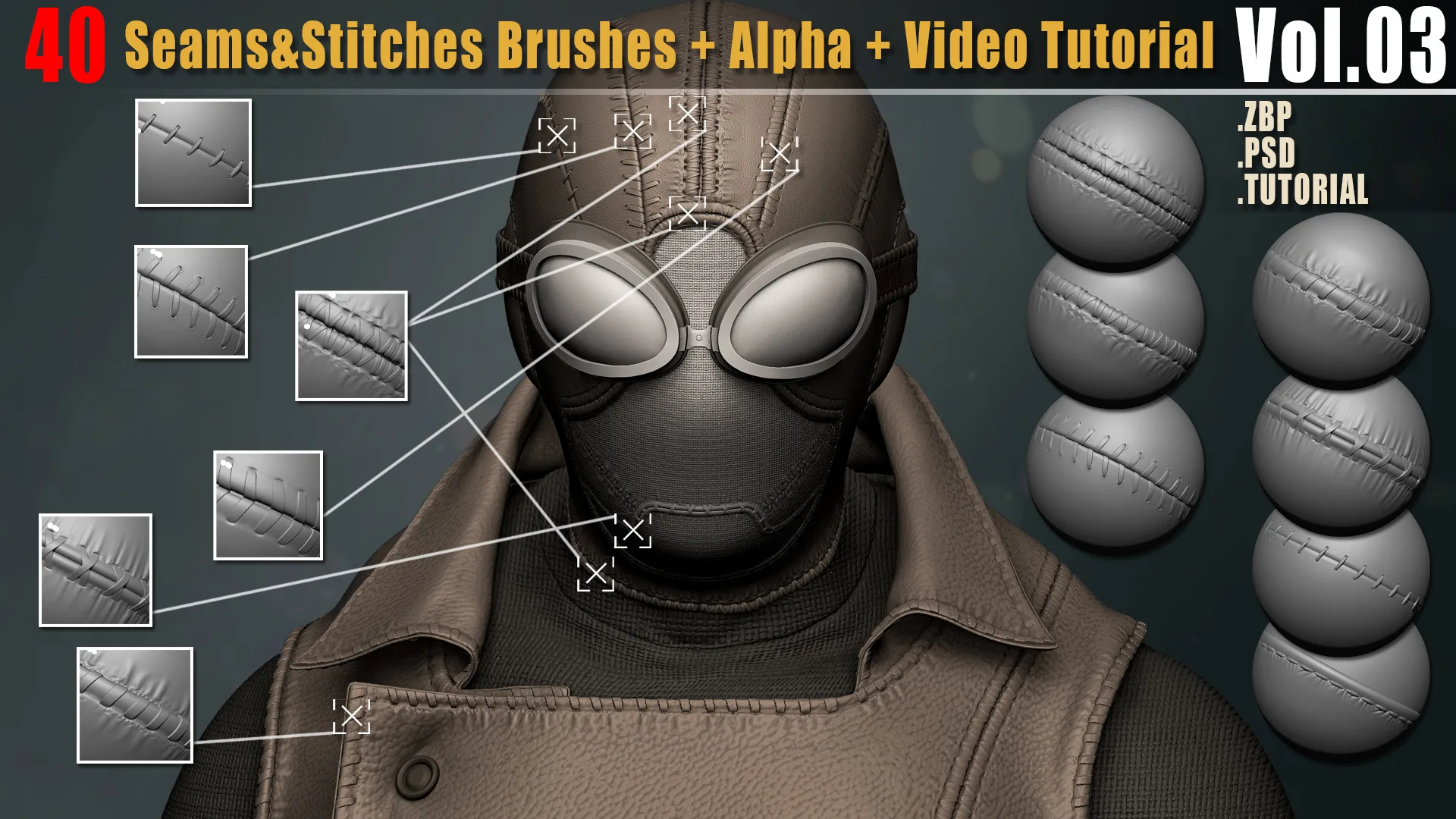 200 Seams And Stitches Brushes + Alpha + Video Tutorial-Collection