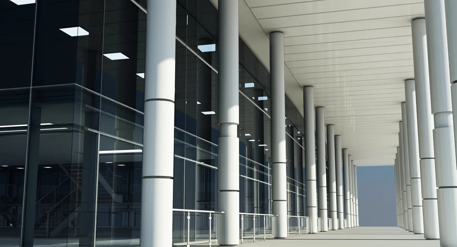 Modern Glass Building Interior And Exterior