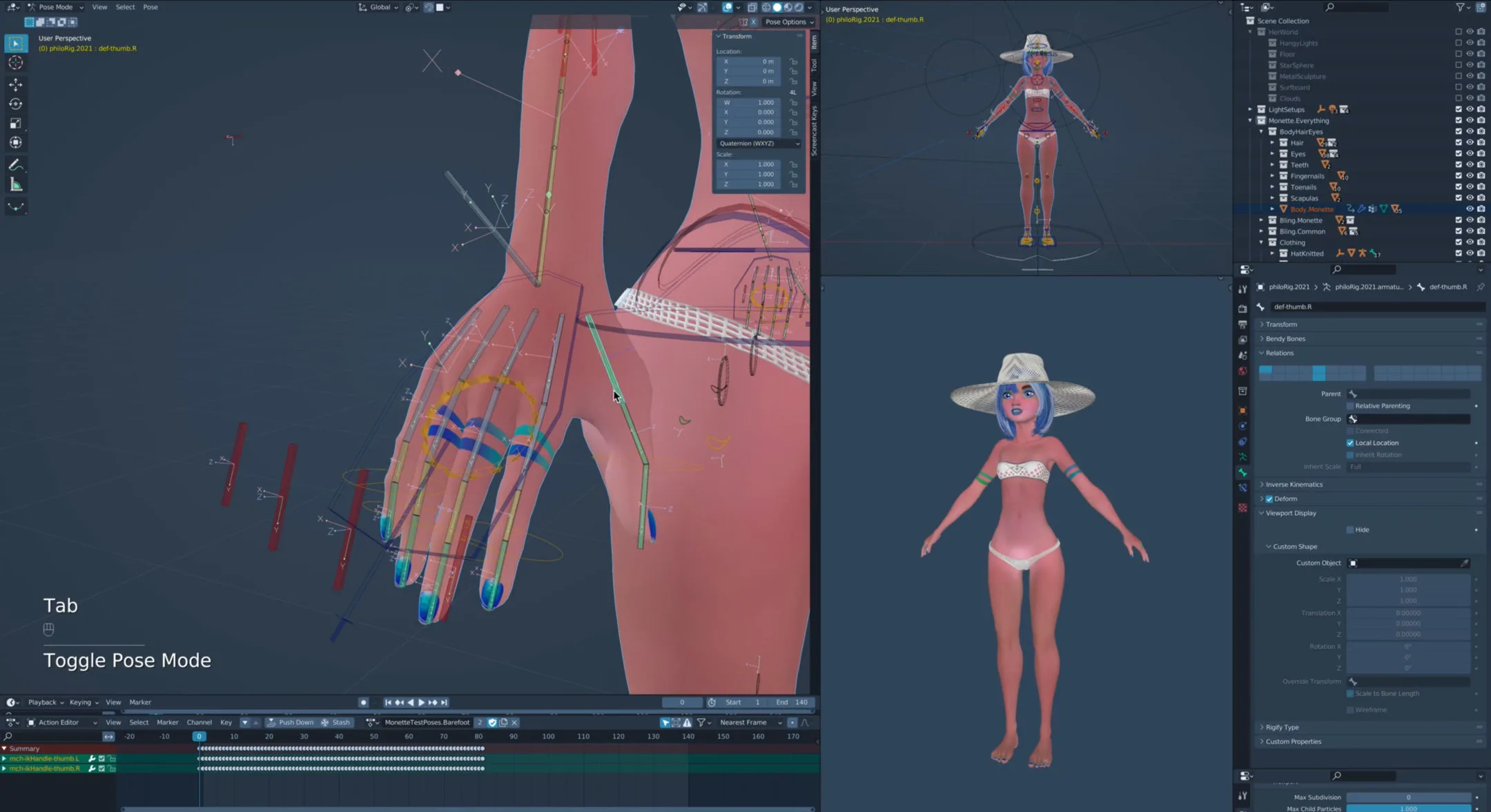 Rigging Females in Blender, Lesson 5, Hands and Fingers