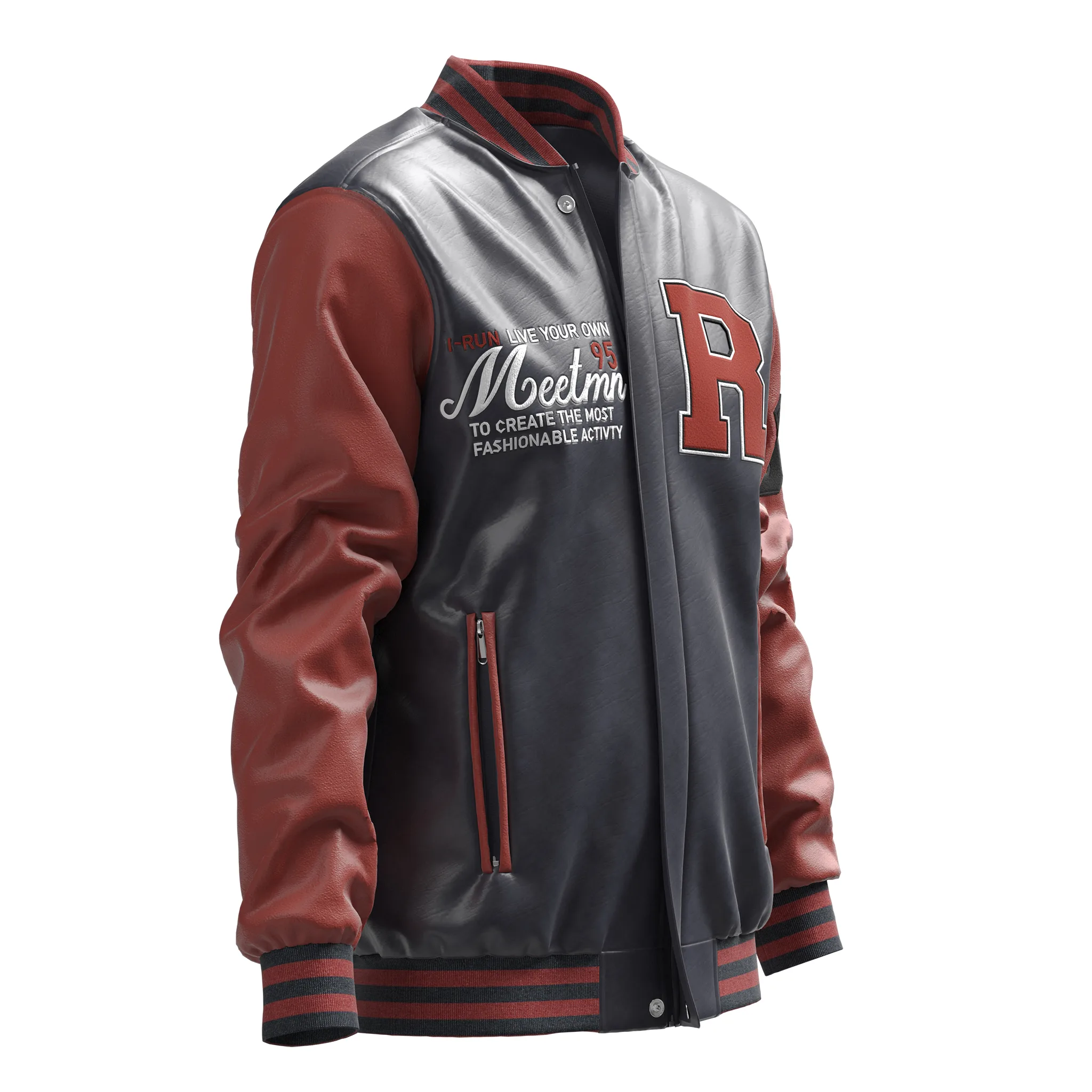 Jacket Men Embroidery Baseball Jackets Pu Leather, marvelous designer,clo3d