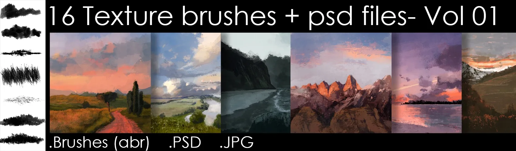 16 texture brushes + psd files- Vol 01