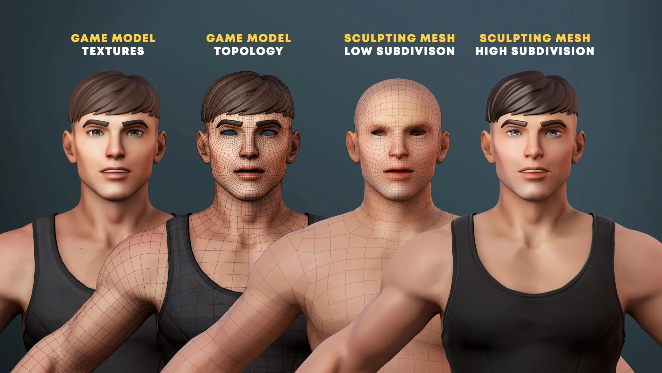 Stylized Buff Male Game Model & Basemesh