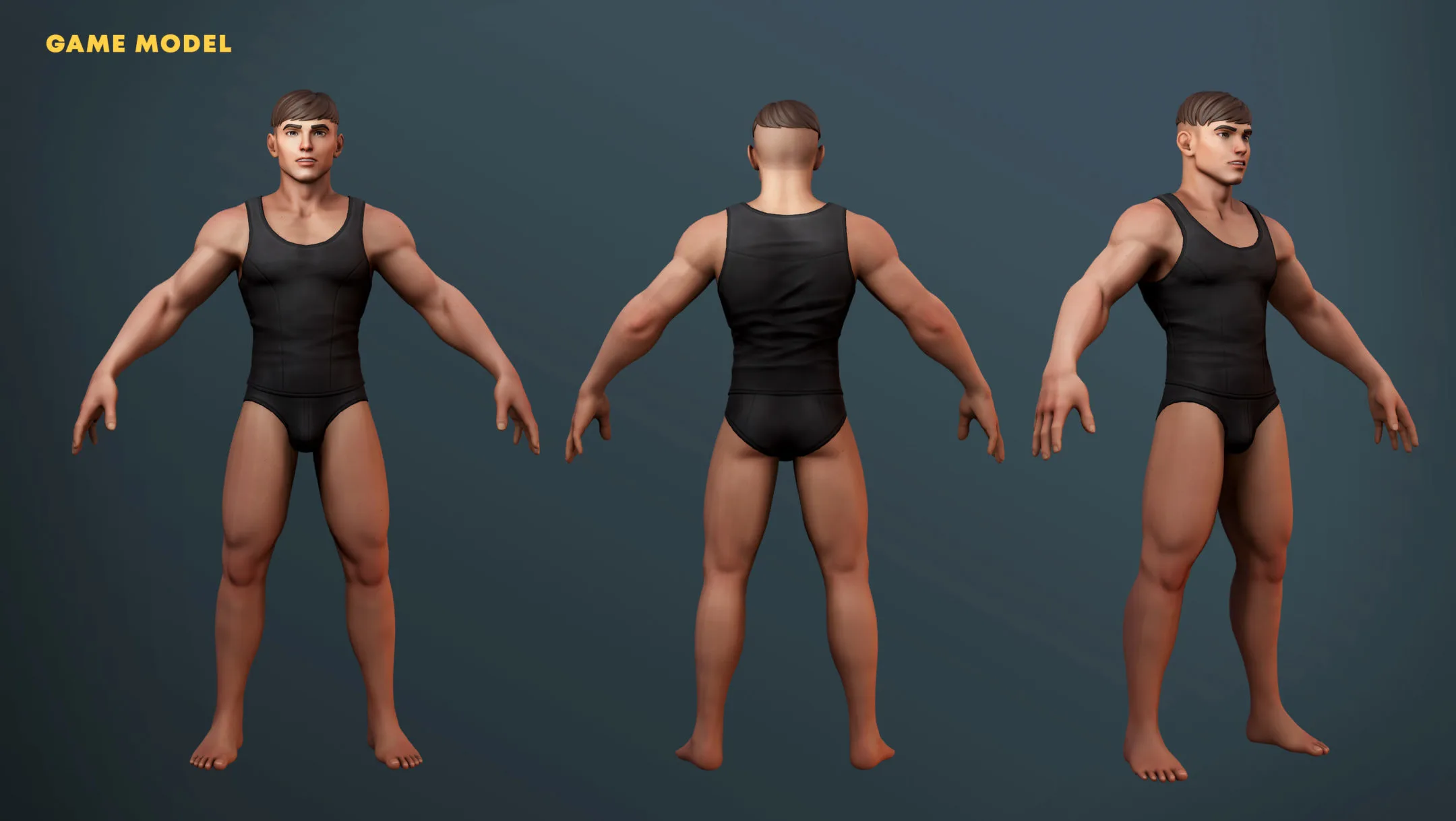 Stylized Buff Male Game Model & Basemesh