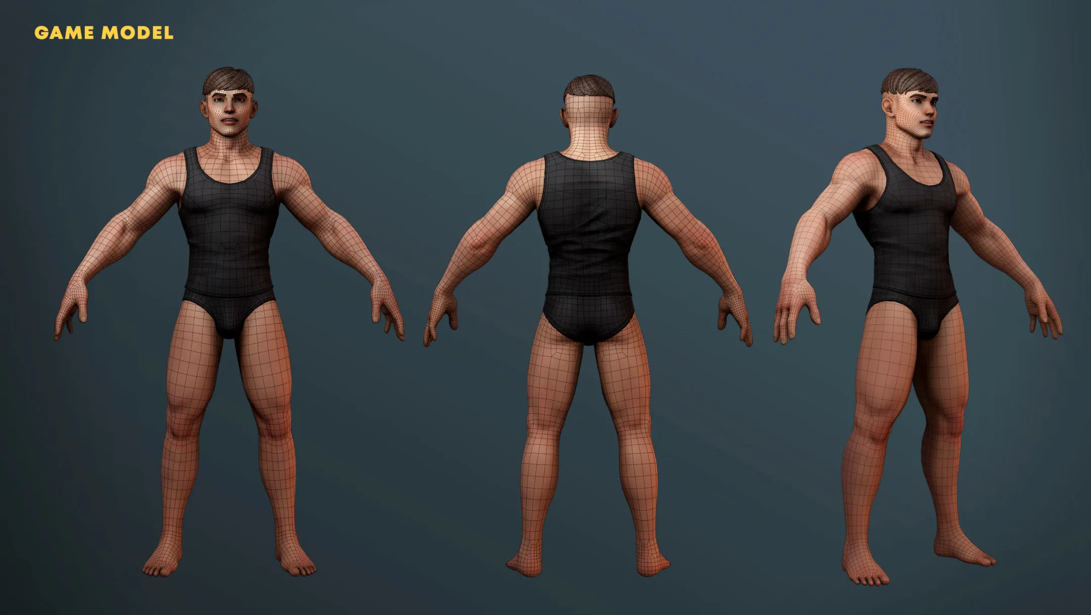 Stylized Buff Male Game Model & Basemesh