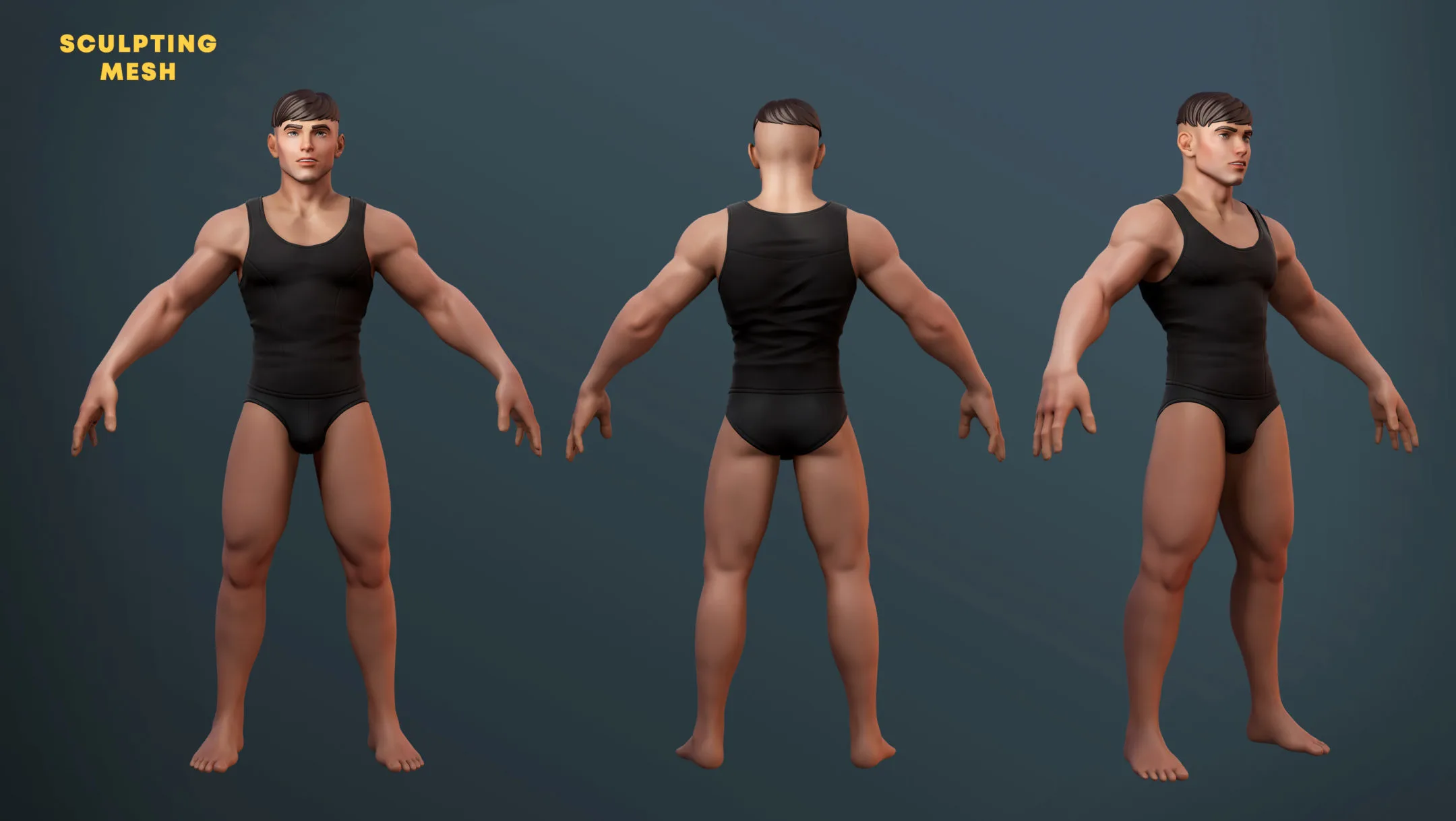 Stylized Buff Male Game Model & Basemesh