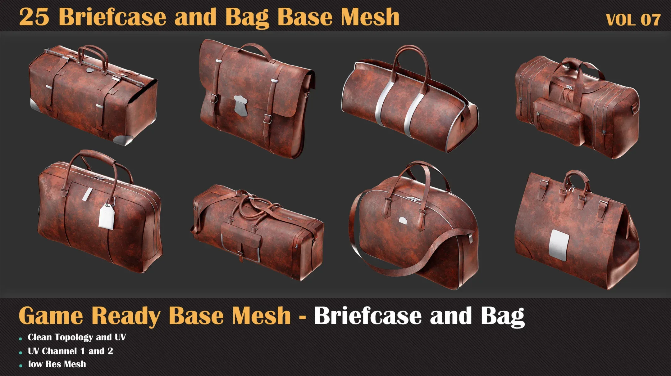 25 Briefcase and Bag Base Mesh - VOL 08 ( Game Ready )