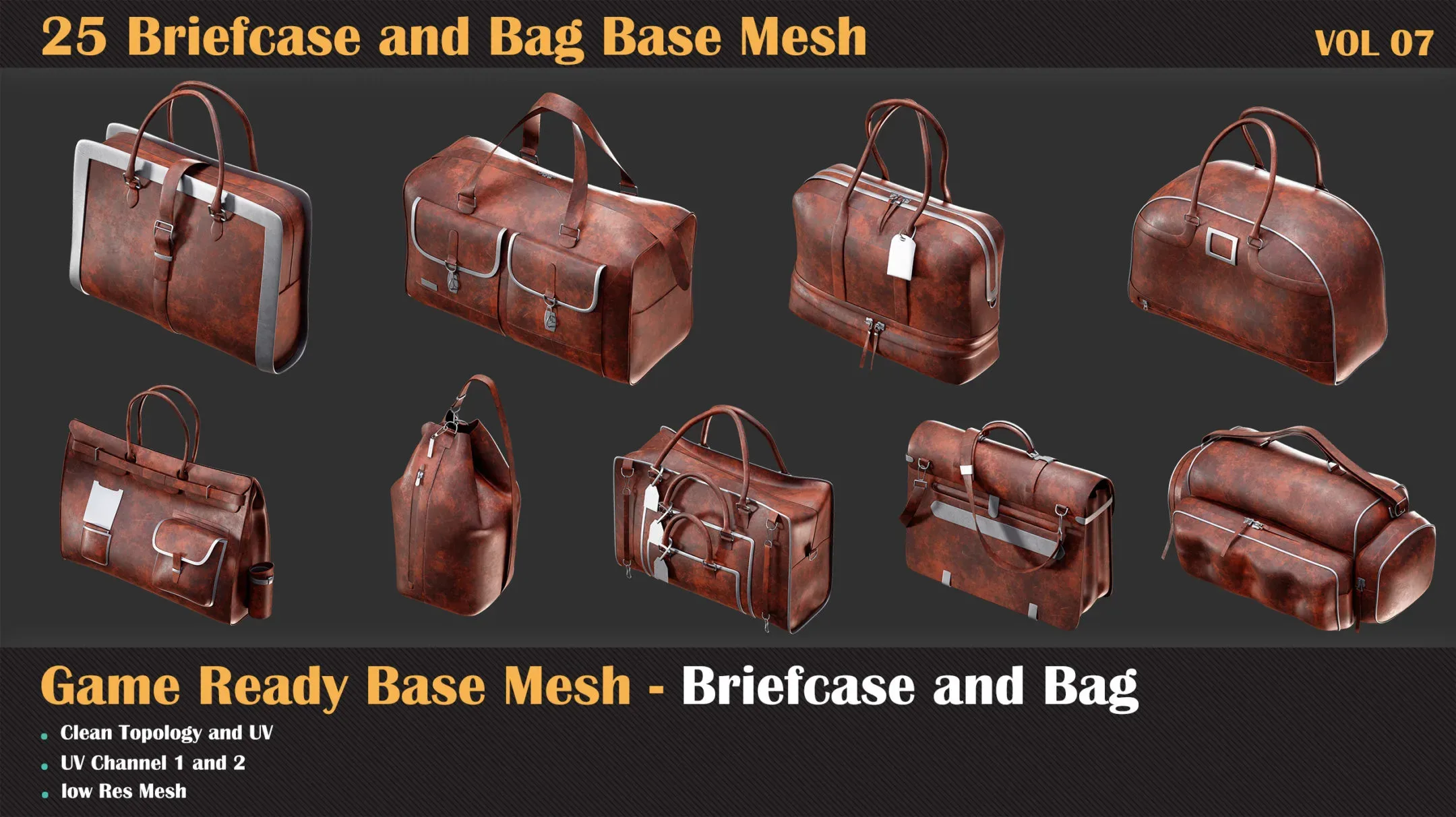 25 Briefcase and Bag Base Mesh - VOL 08 ( Game Ready )