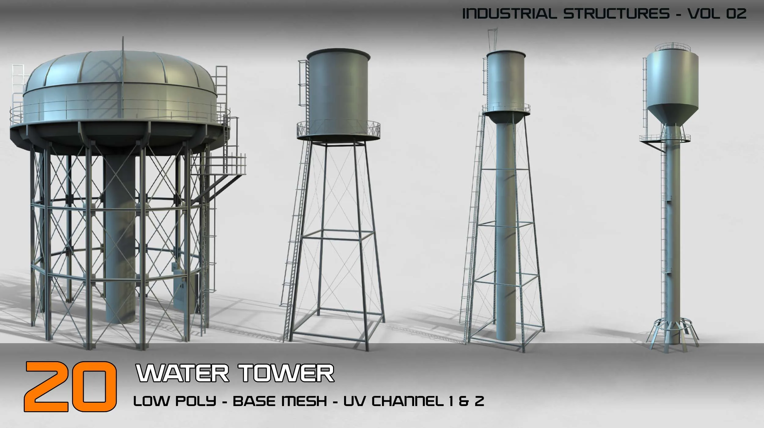 Industrial Structures- vol 2 – 20 Water Tower Structure (Game Ready-Low Poly)