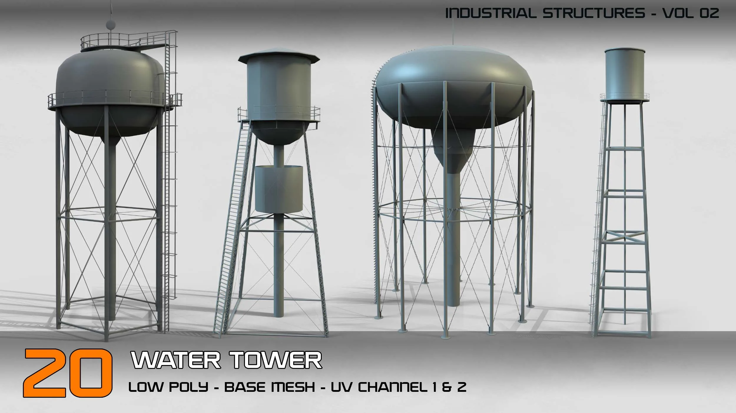 Industrial Structures- vol 2 – 20 Water Tower Structure (Game Ready-Low Poly)