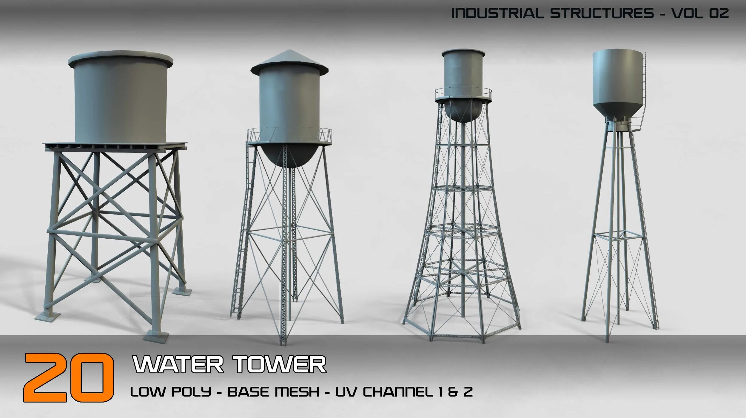 Industrial Structures- vol 2 – 20 Water Tower Structure (Game Ready-Low Poly)