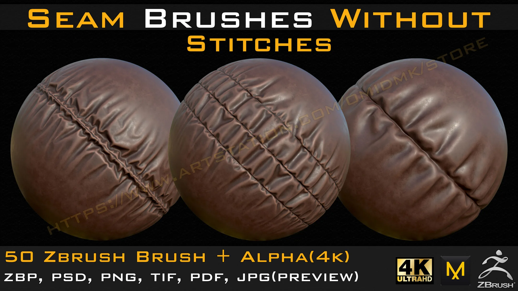 50 Seam Brushes Without Stitches (4k)+Alpha -Vol 03