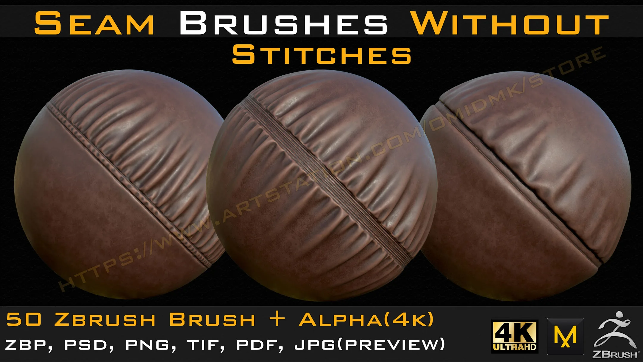 50 Seam Brushes Without Stitches (4k)+Alpha -Vol 03