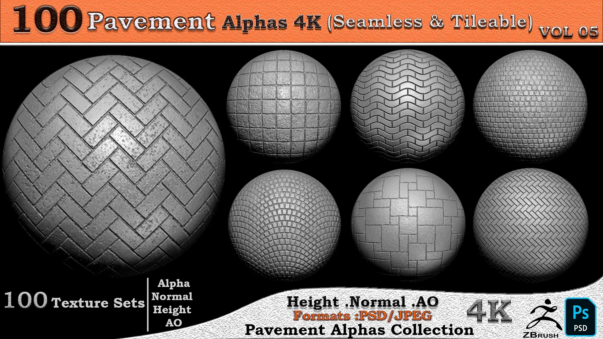 100 Pavement Alphas Collection ( Seamless &amp; Tileable ) VOL 05