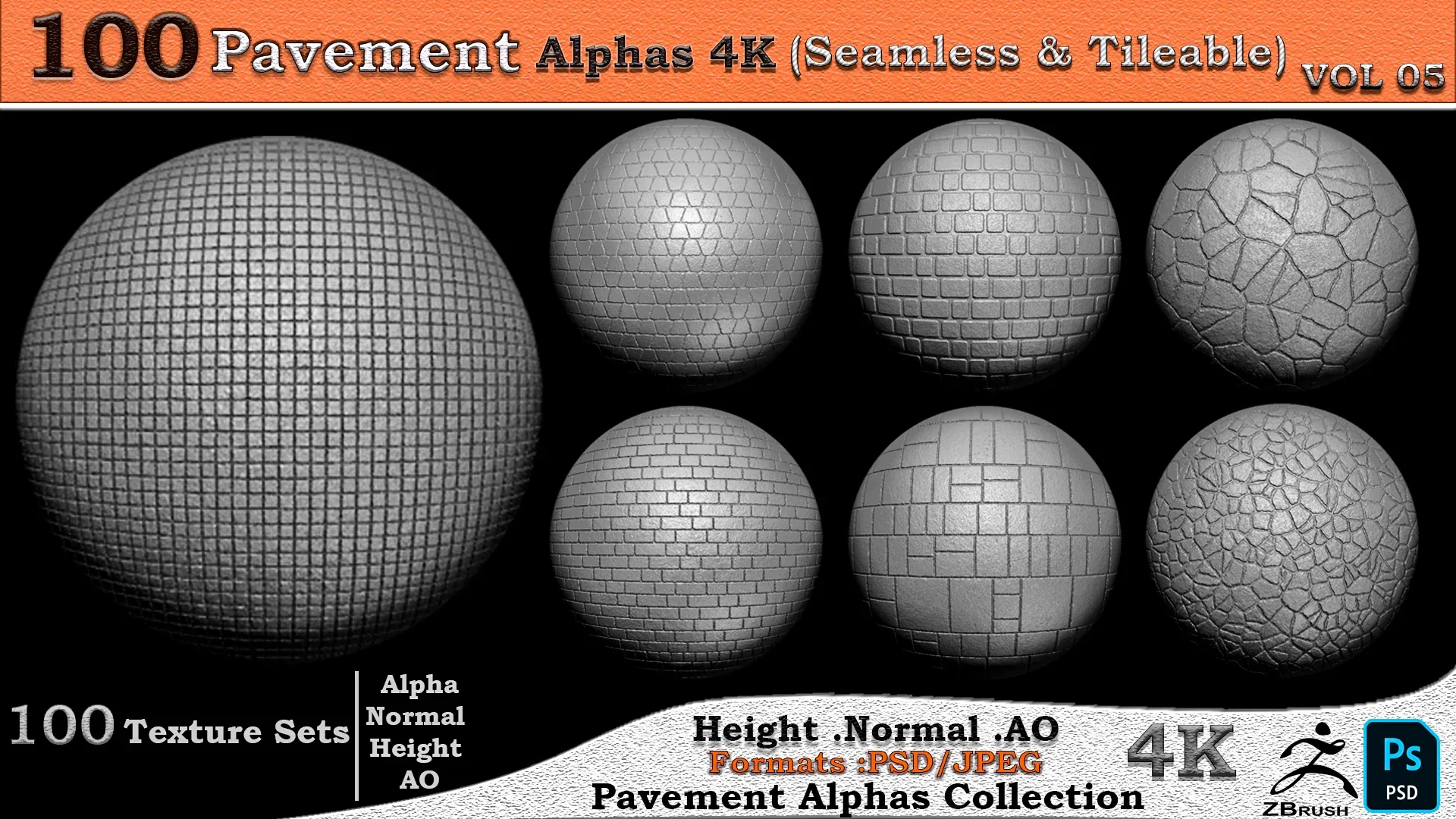 100 Pavement Alphas Collection ( Seamless &amp; Tileable ) VOL 05