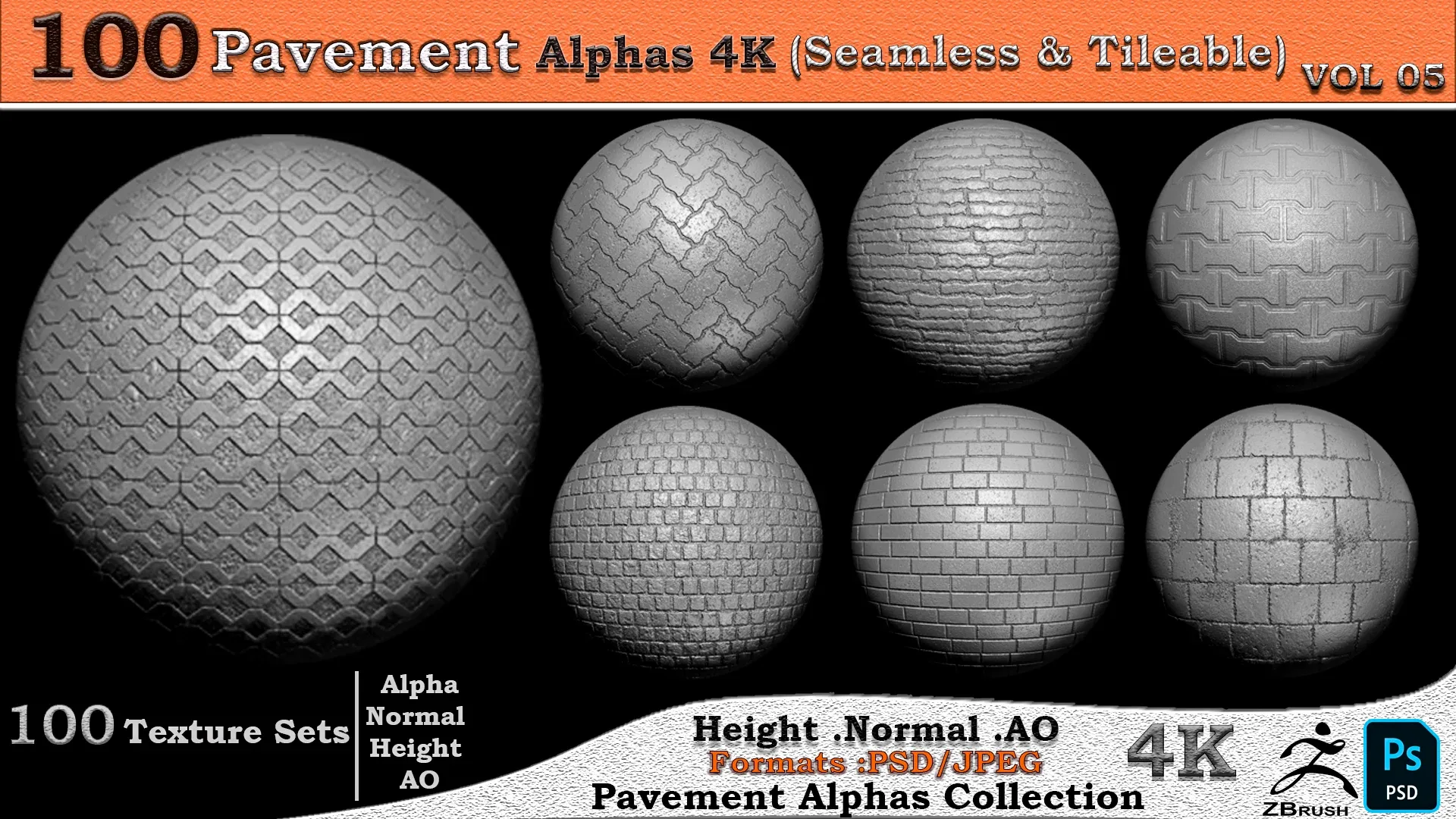 100 Pavement Alphas Collection ( Seamless &amp; Tileable ) VOL 05