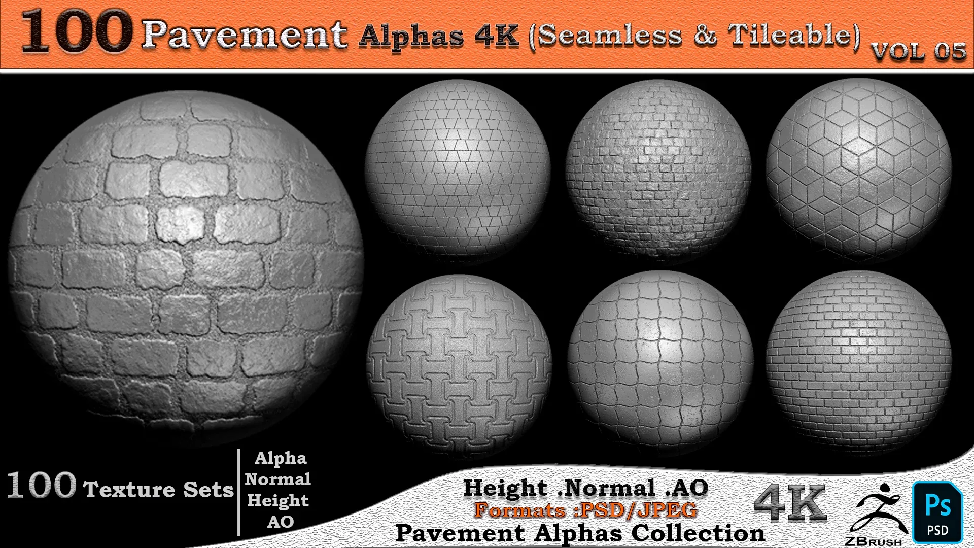 100 Pavement Alphas Collection ( Seamless & Tileable ) VOL 05