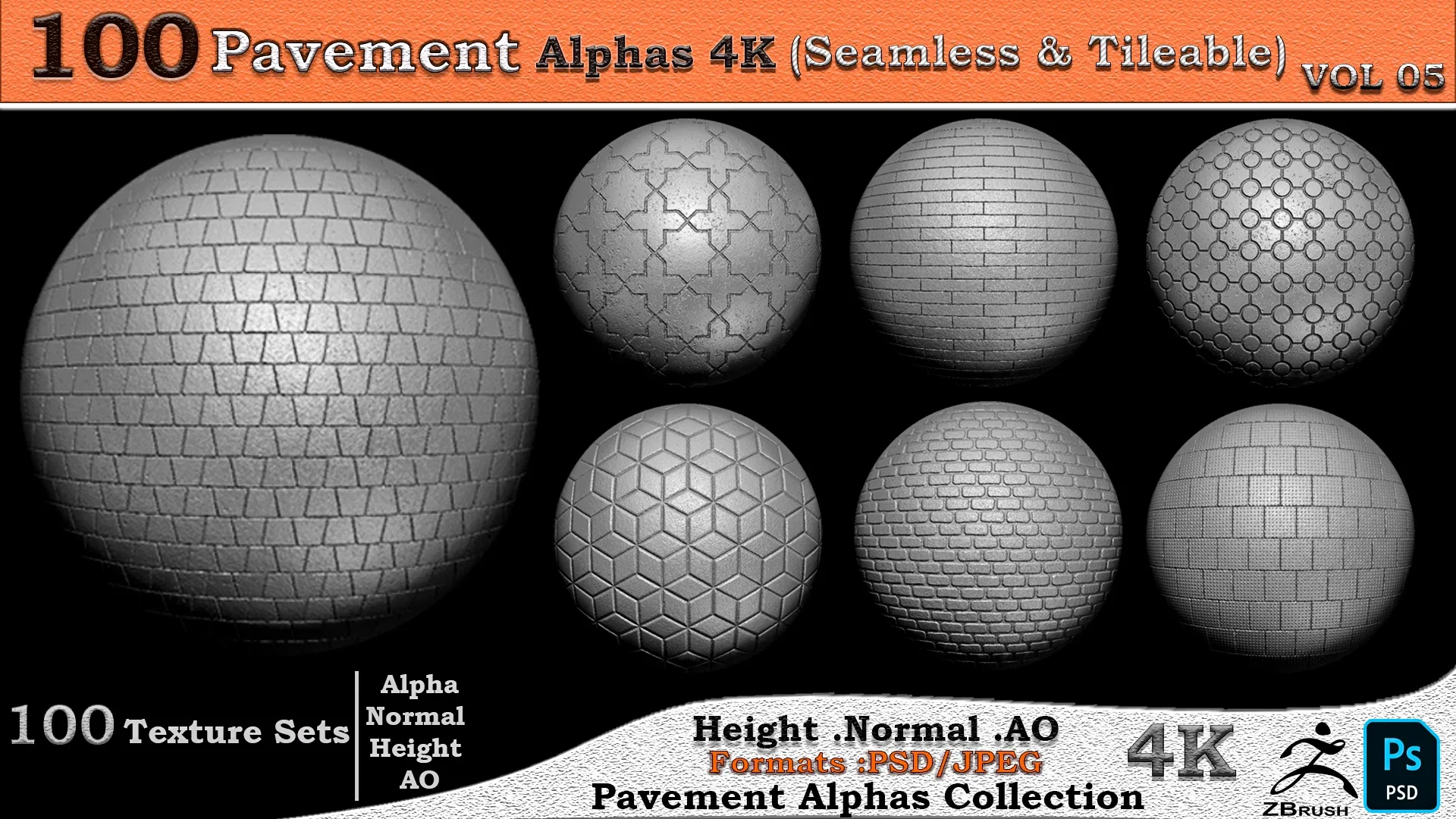 100 Pavement Alphas Collection ( Seamless &amp; Tileable ) VOL 05