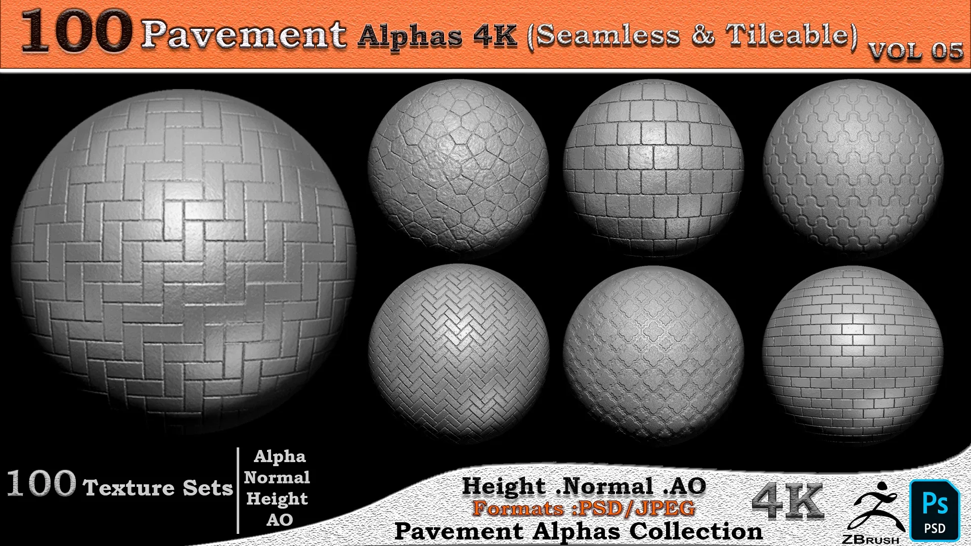 100 Pavement Alphas Collection ( Seamless & Tileable ) VOL 05