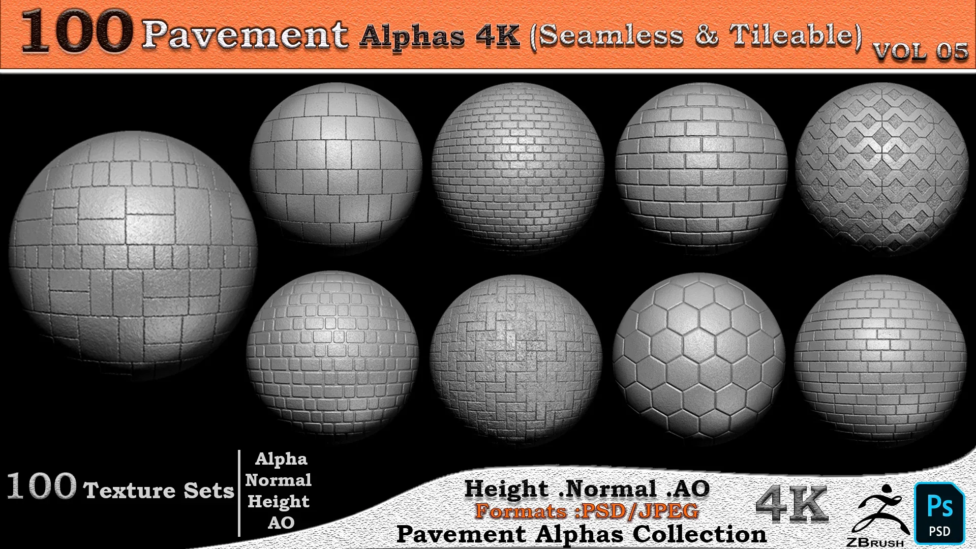100 Pavement Alphas Collection ( Seamless & Tileable ) VOL 05