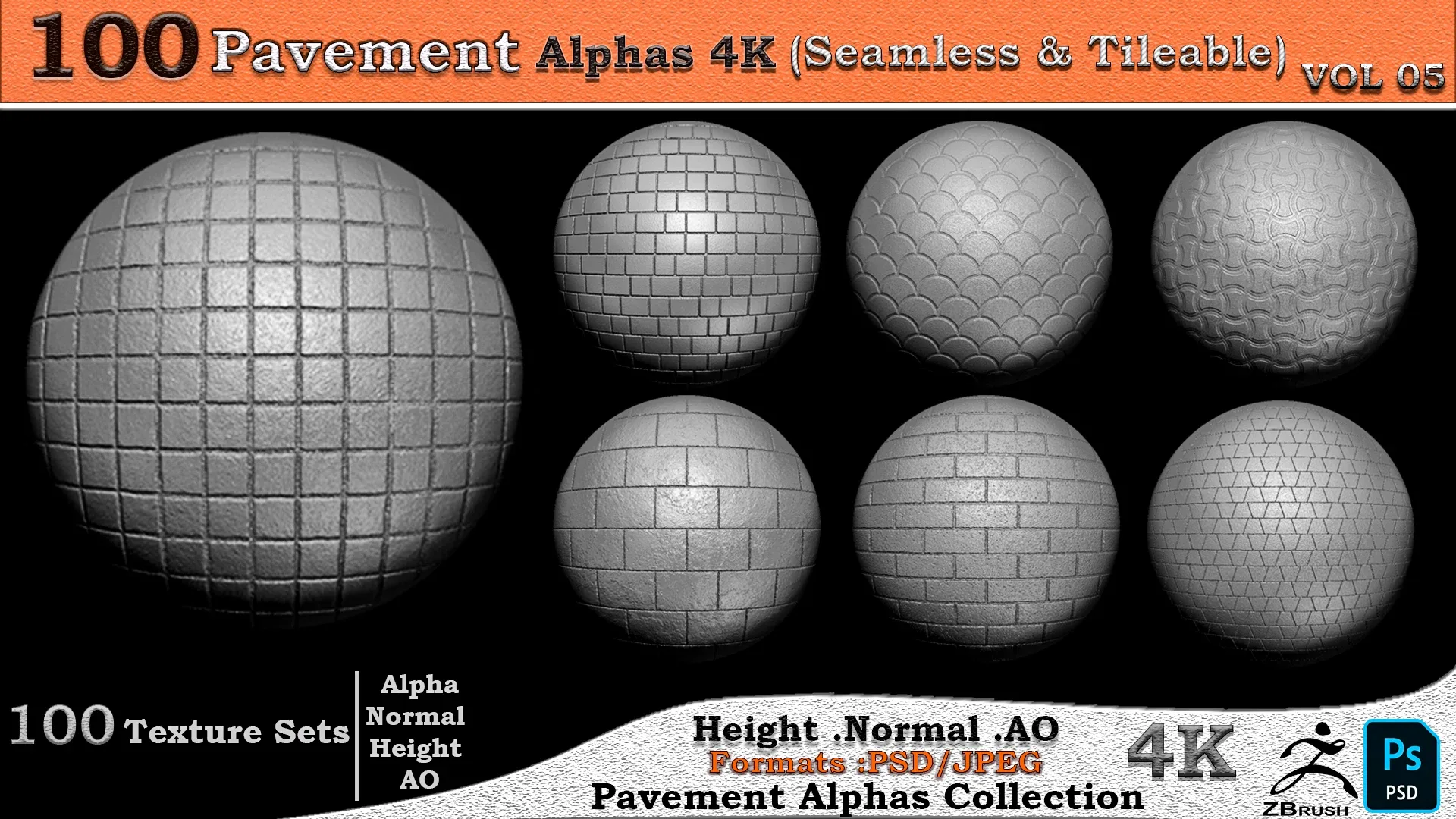 100 Pavement Alphas Collection ( Seamless &amp; Tileable ) VOL 05