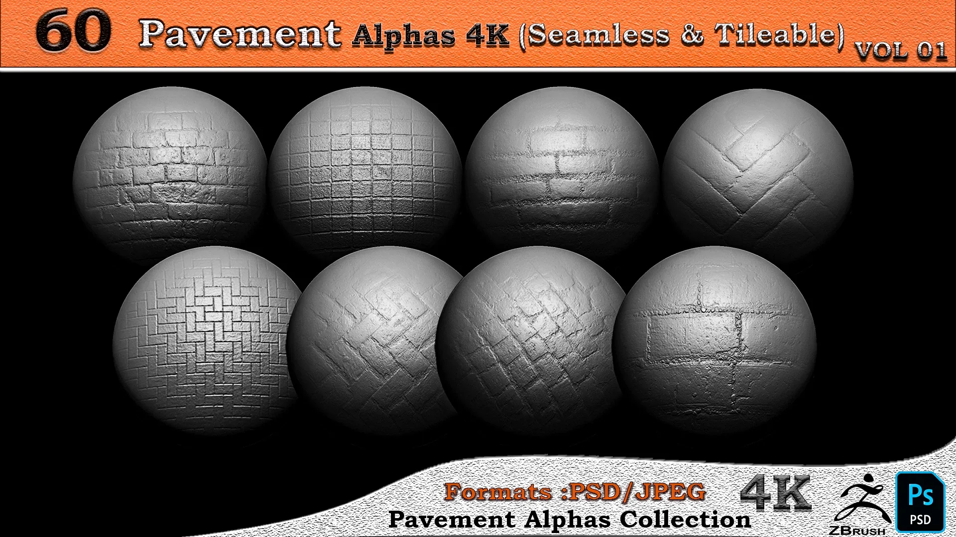 60 Alpha pavement 4K (Seamless &amp; Tileable) VOL 01