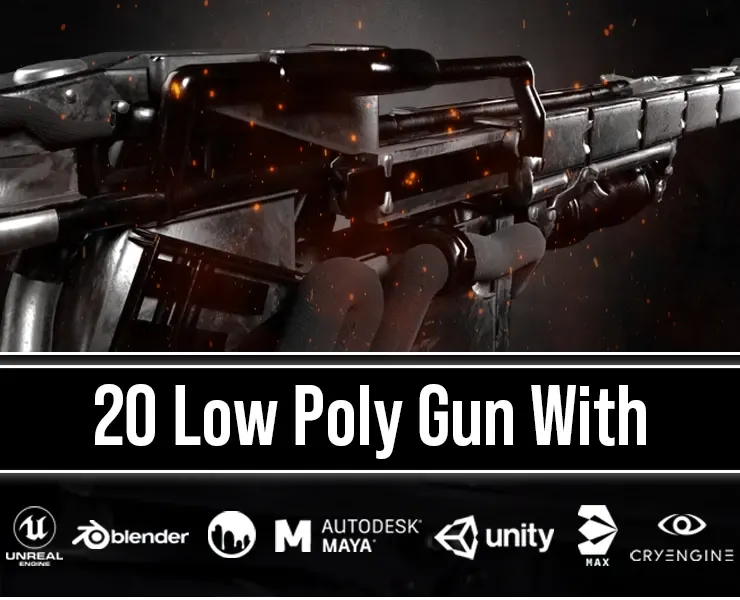 20 Low Poly Guns For Game + Textures (UDIM)