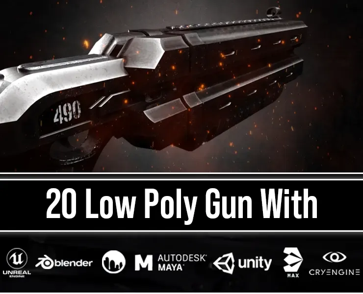 20 Low Poly Guns For Game + Textures (UDIM)