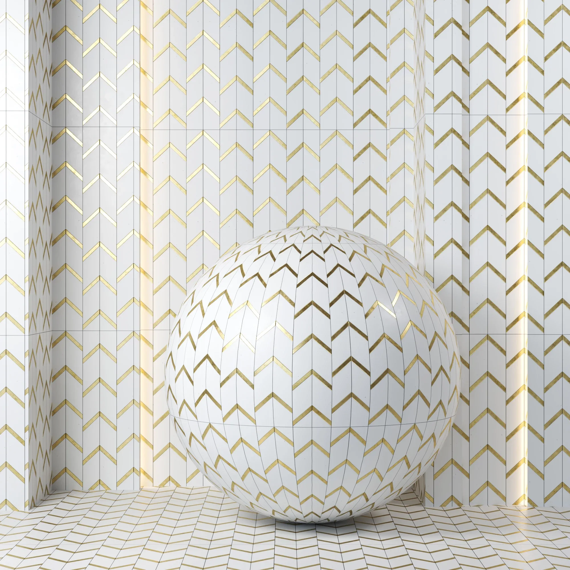 (4k)(5color)Chevron Pattern &amp; Gold Stainless Steel Polished mosaic Tile Texture-(seamless,pbr)