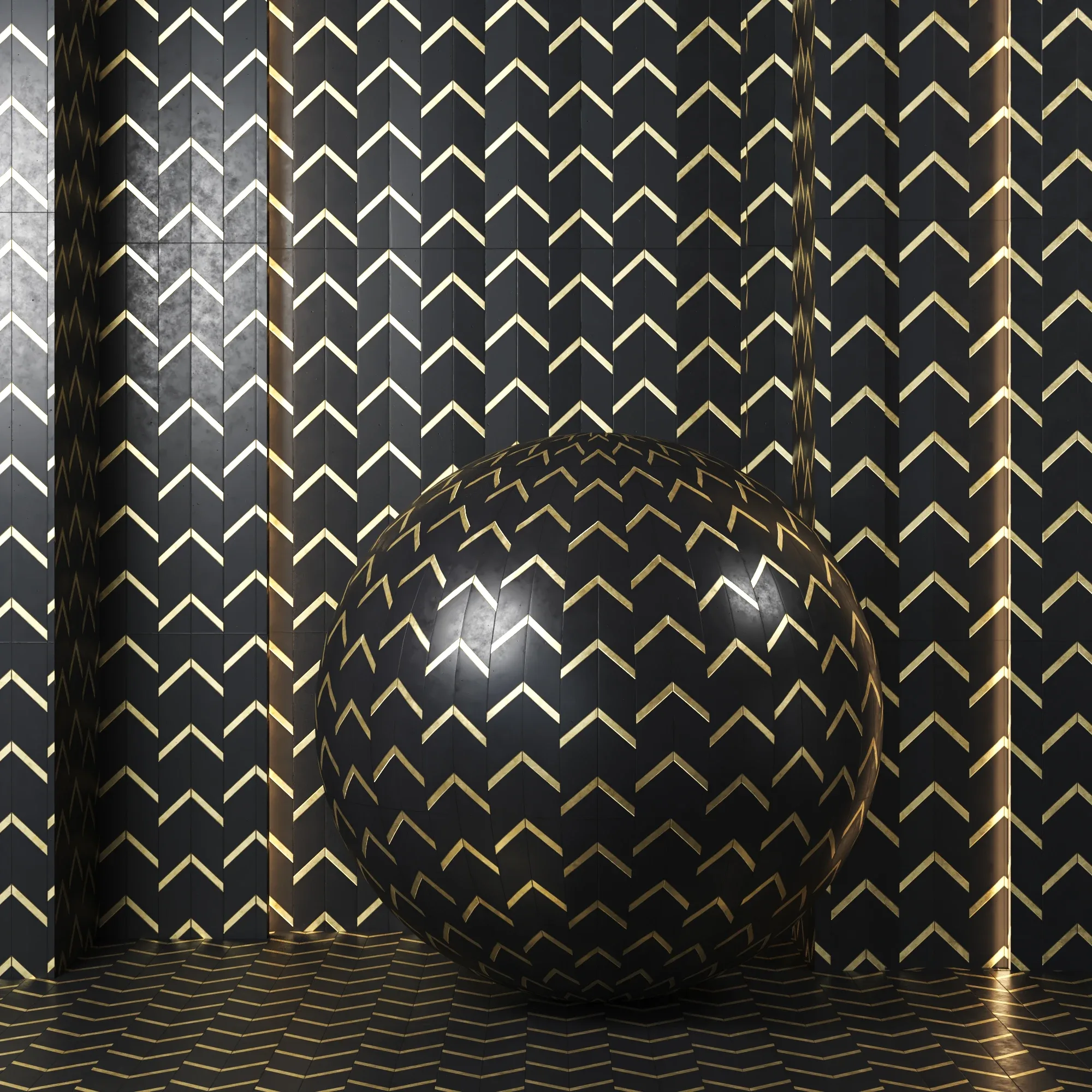 (4k)(5color)Chevron Pattern &amp; Gold Stainless Steel Polished mosaic Tile Texture-(seamless,pbr)