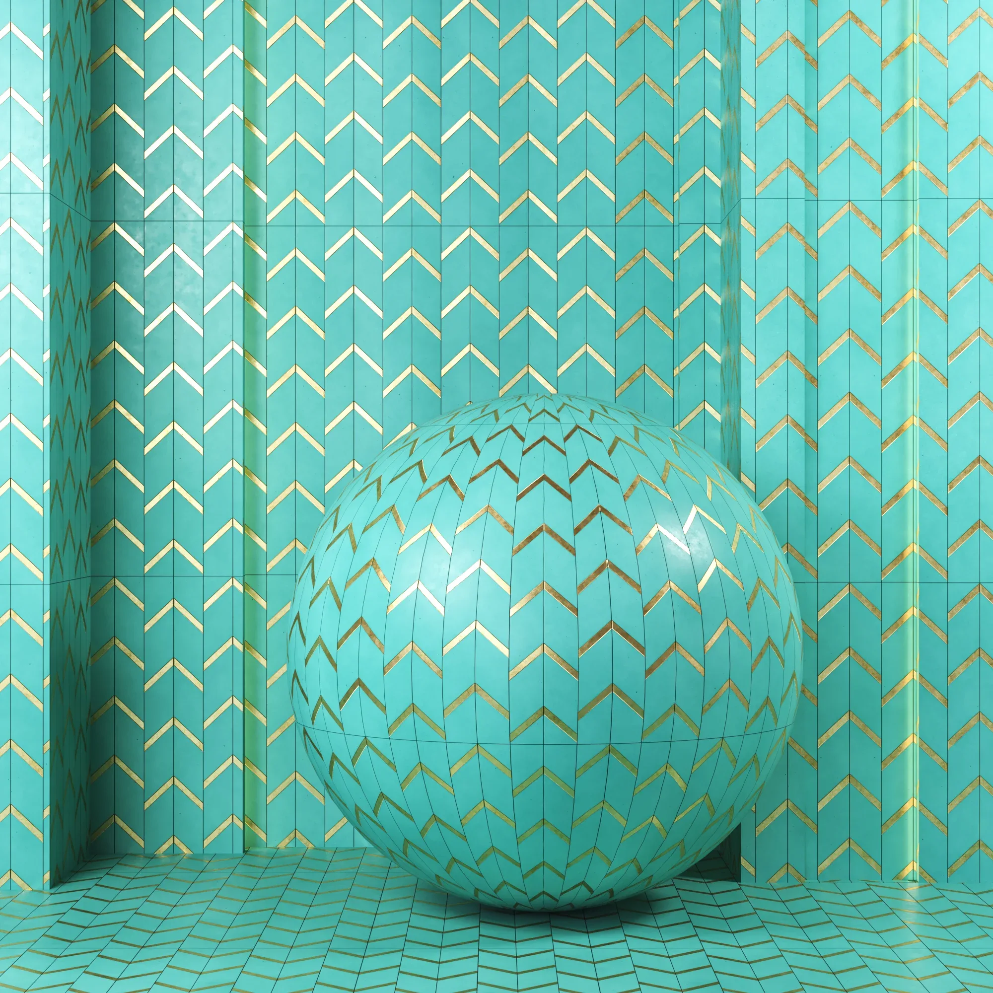 (4k)(5color)Chevron Pattern &amp; Gold Stainless Steel Polished mosaic Tile Texture-(seamless,pbr)