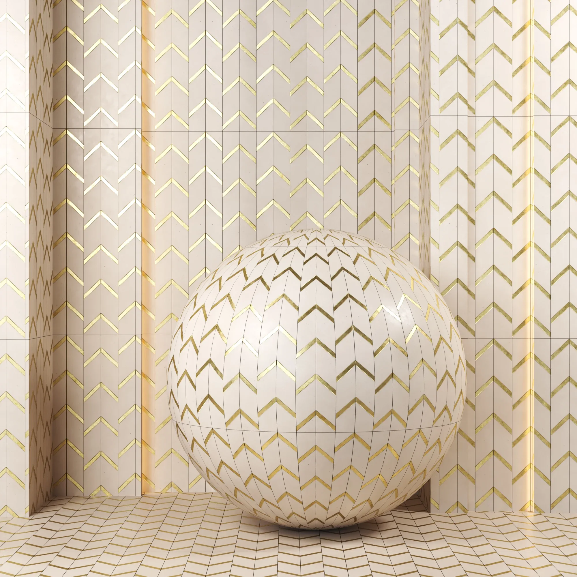 (4k)(5color)Chevron Pattern &amp; Gold Stainless Steel Polished mosaic Tile Texture-(seamless,pbr)