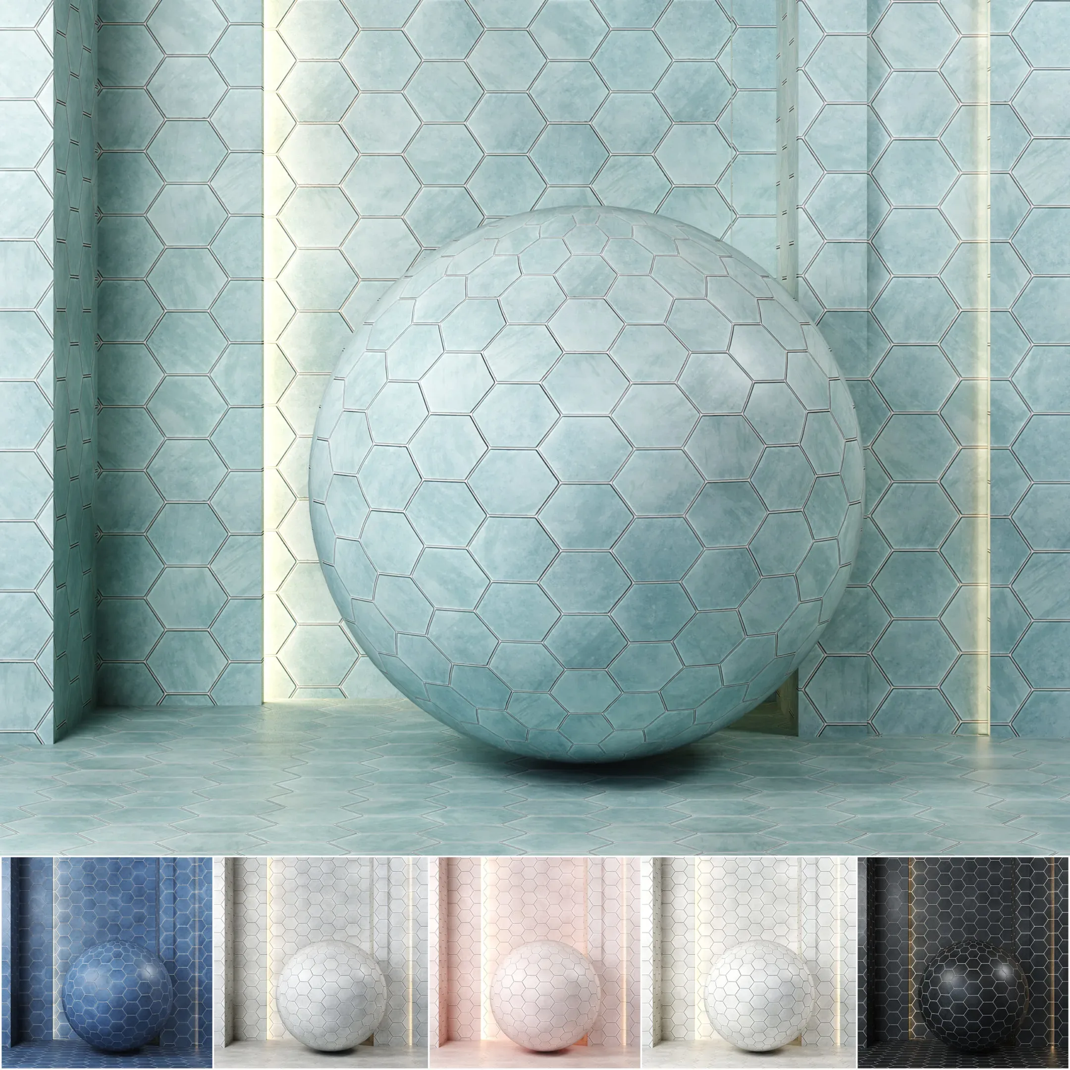 (4k)(6color) Sasha Hex Matte Porcelain Hexagon Tile-(Seamless,pbr)