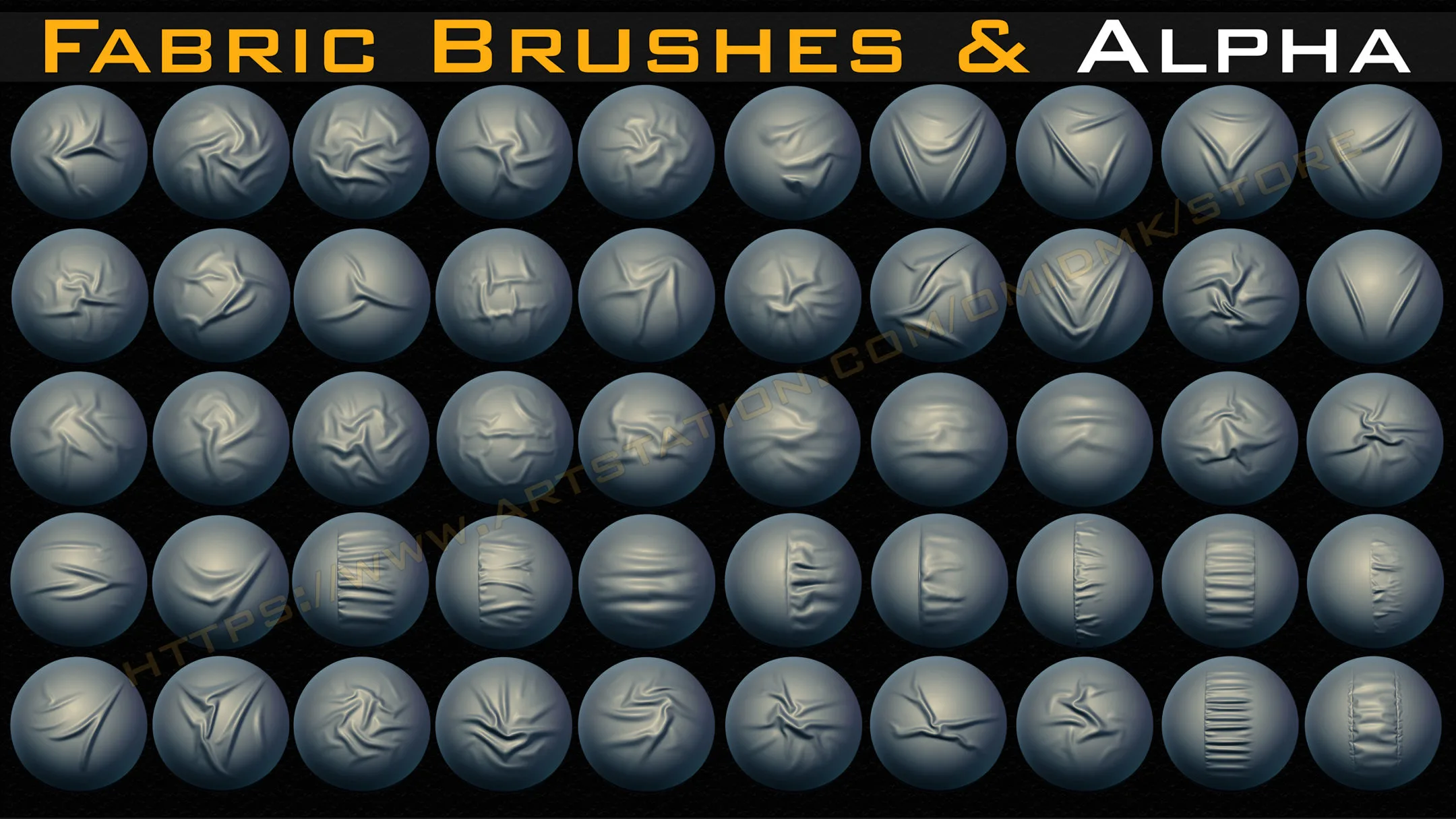 50 Fabric & leather Brushes (4k) Tension & Compression Folds- Alpha V-01