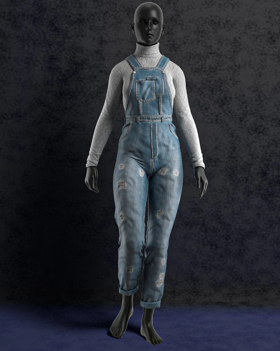 Female denim overall (Marvelous Designer & Clo3d & FBX & OBJ & Texture)