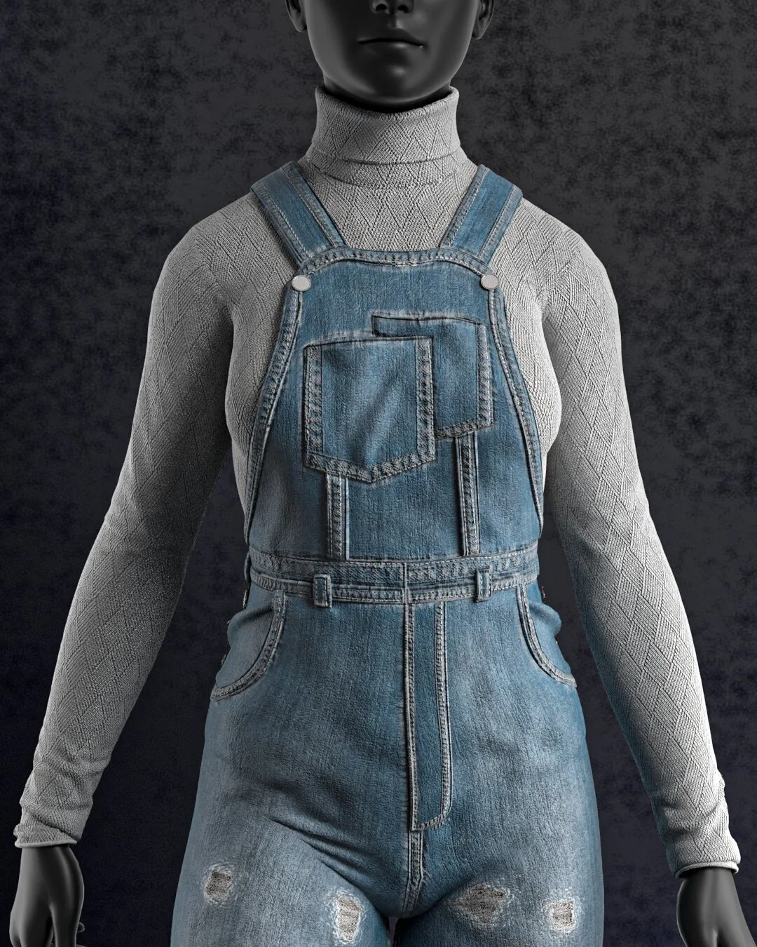 Female denim overall (Marvelous Designer & Clo3d & FBX & OBJ & Texture)