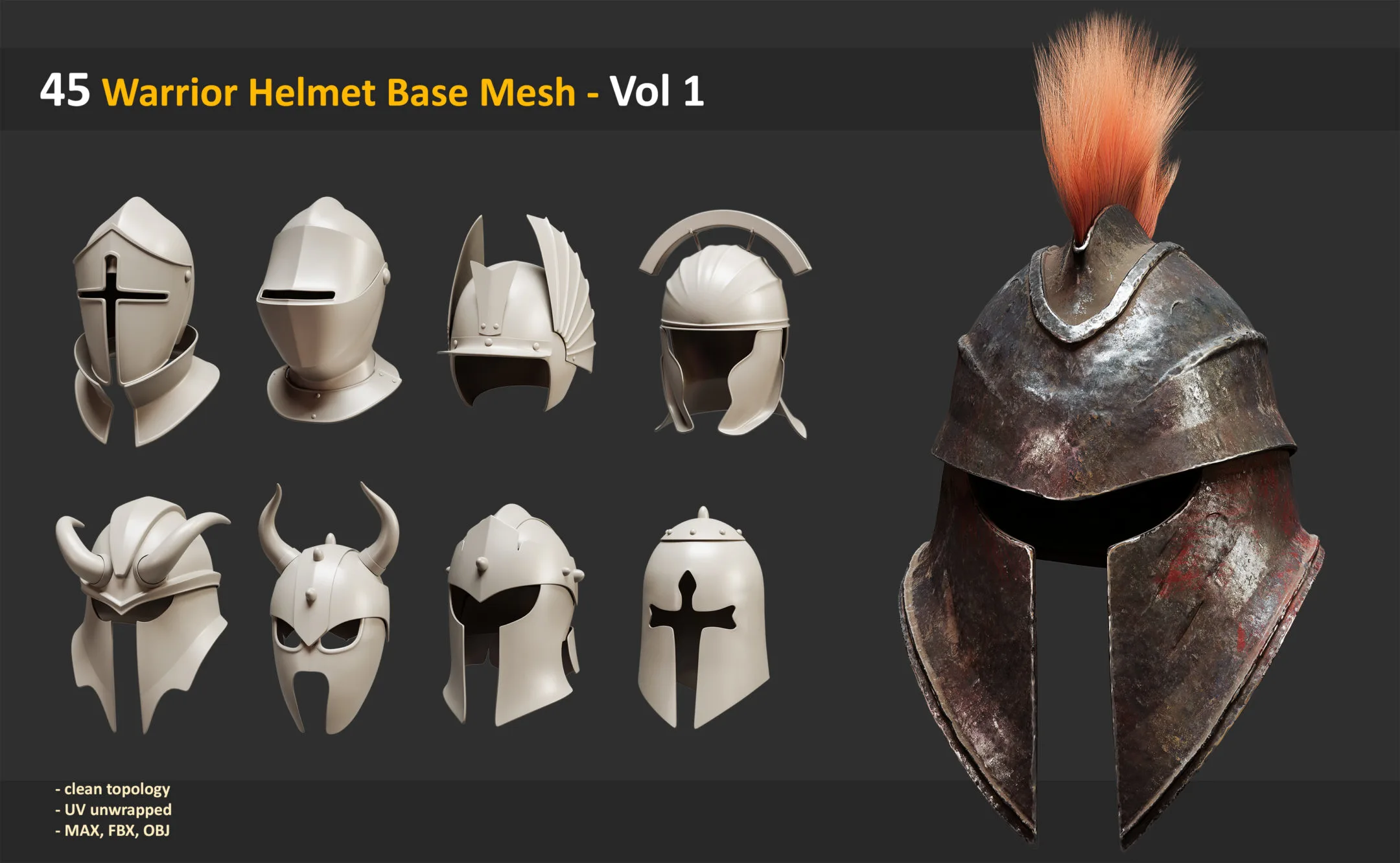 45 Warrior Helmet Base Mesh - Vol 1