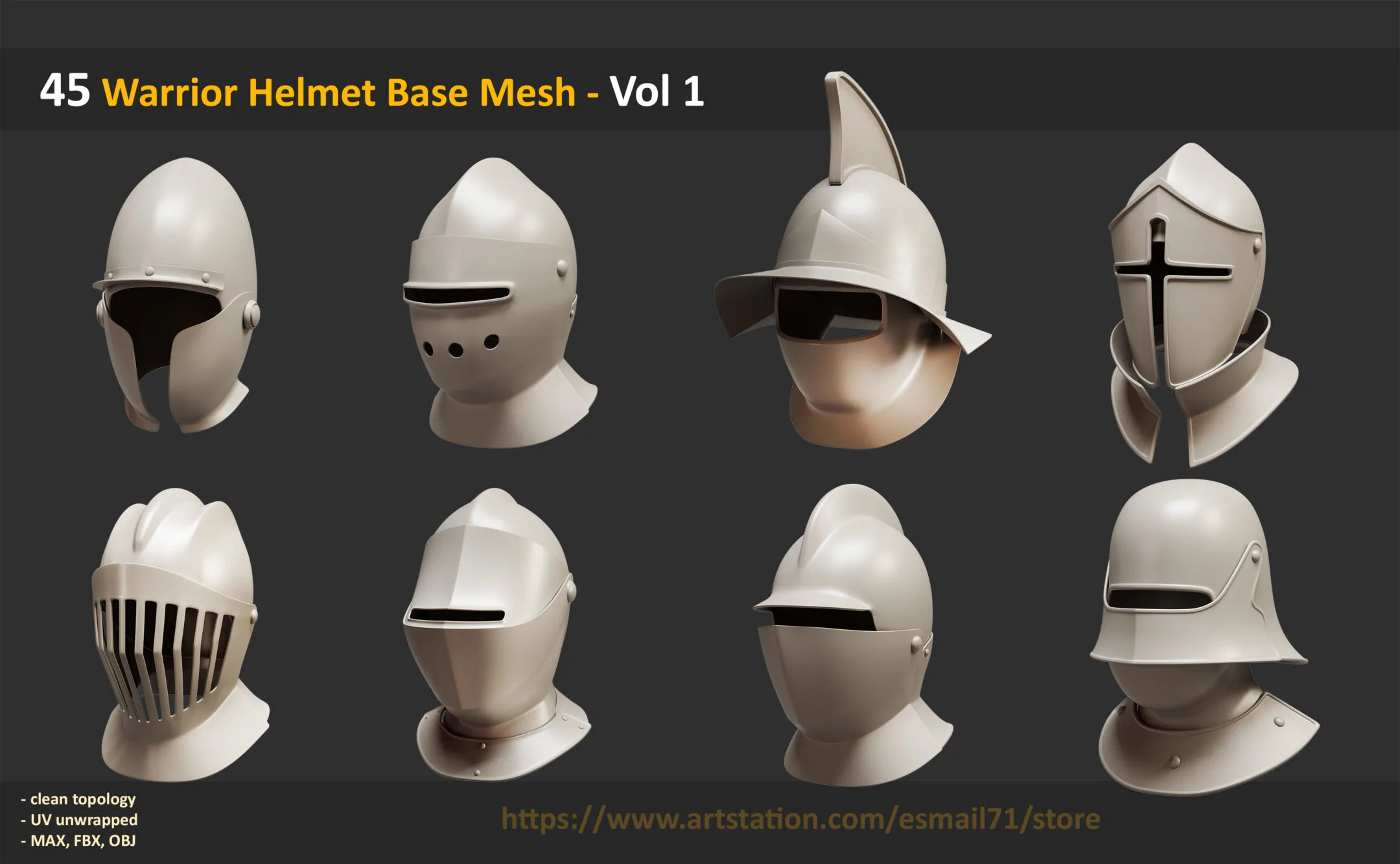 45 Warrior Helmet Base Mesh - Vol 1