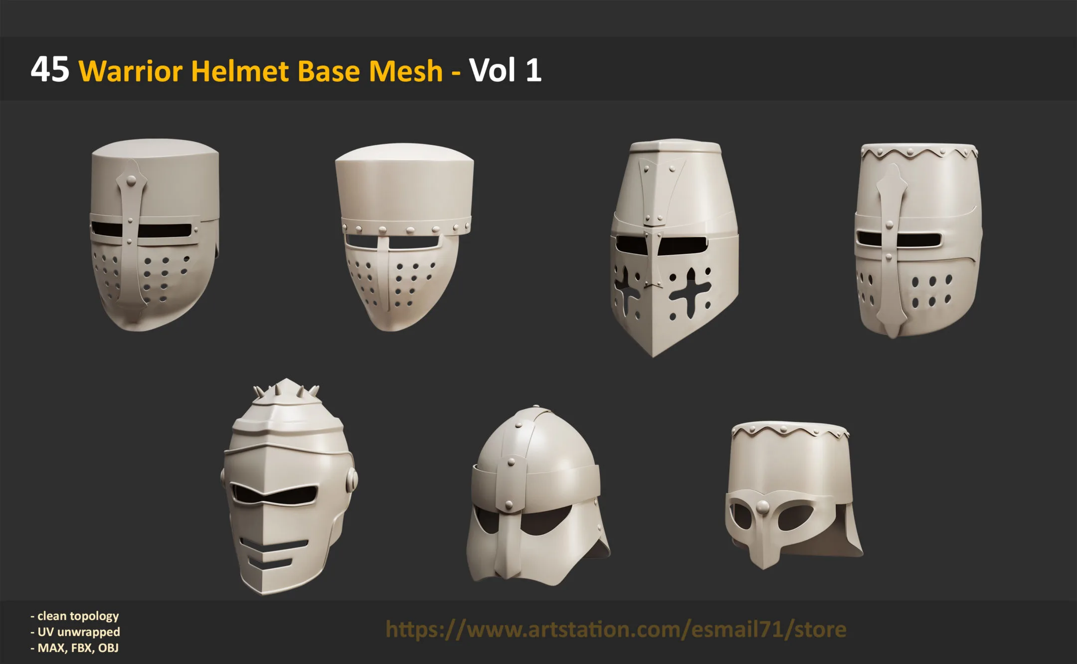 45 Warrior Helmet Base Mesh - Vol 1