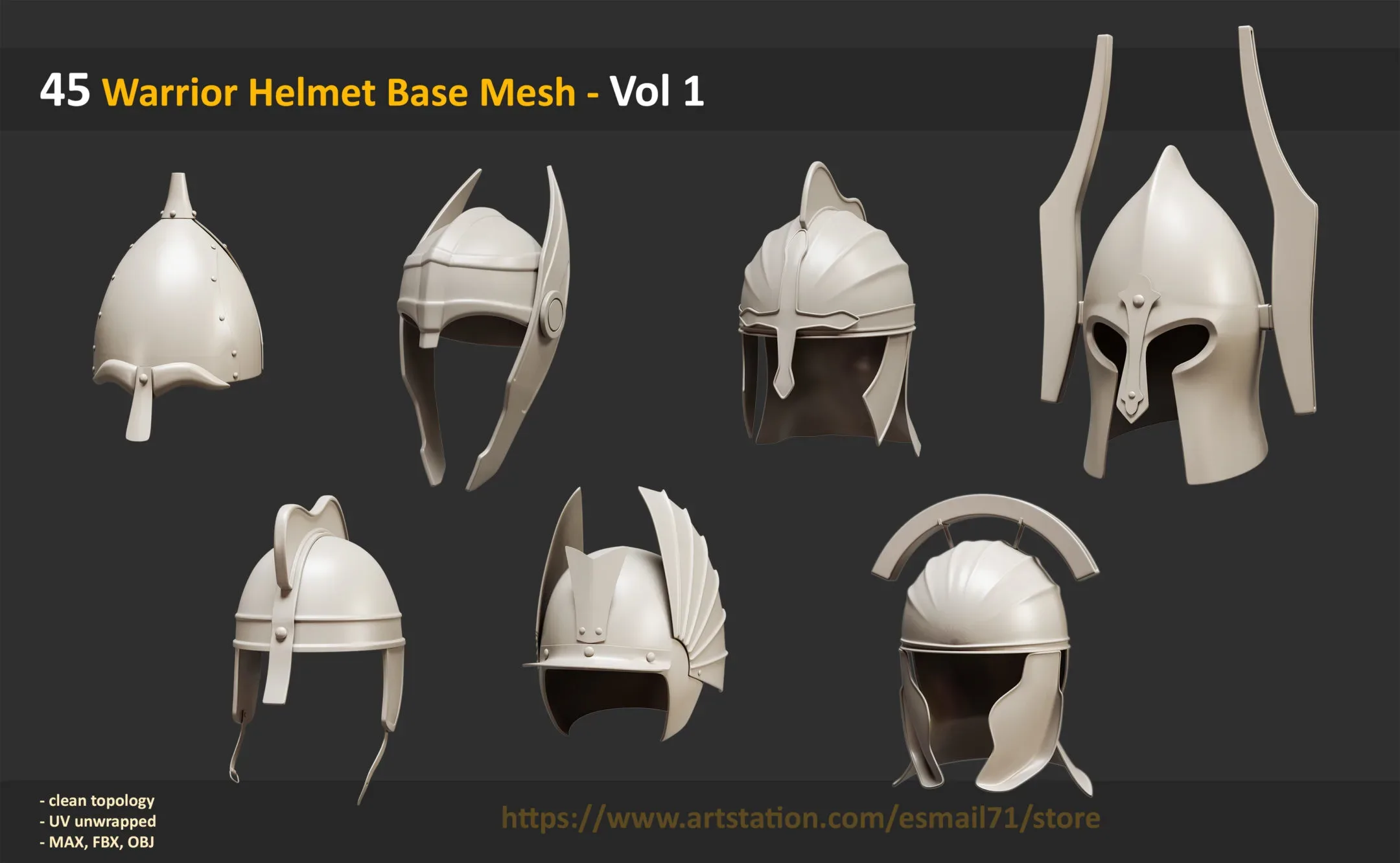 45 Warrior Helmet Base Mesh - Vol 1